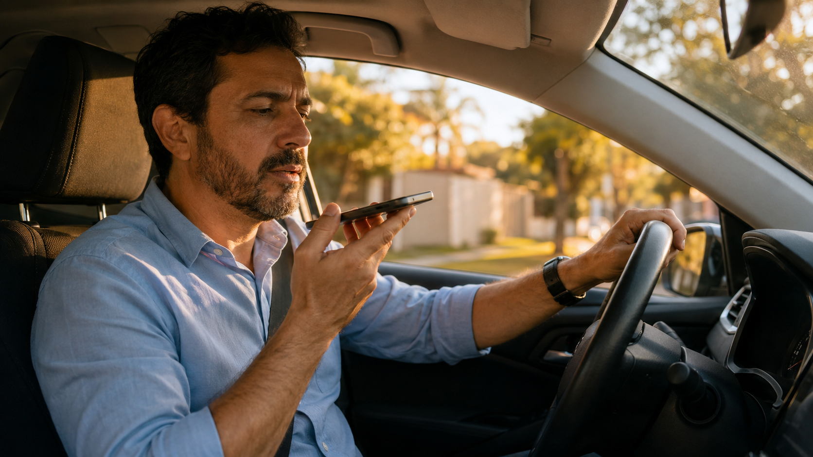 Vendedor registrando informações no carro